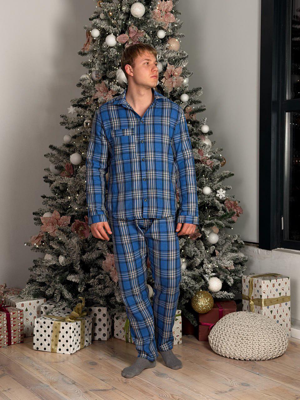 Пижама мужская в клетку Brew рубашка и брюки L Синий (A0139/4/3)