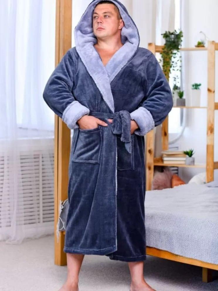 Халат с карманами и поясом махровый мужской 4XL Синий (Д-am-m-halat-013-04)