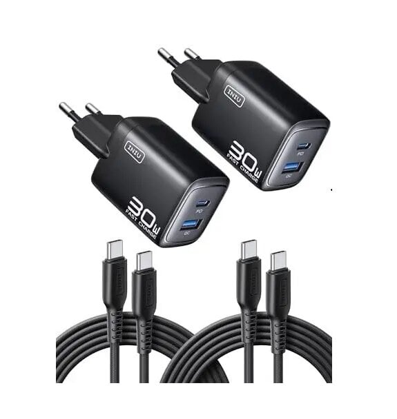 Зарядное устройство сетевое INIU A12-E1 GaN 30 Вт USB-A USB-C 2 шт. Черный