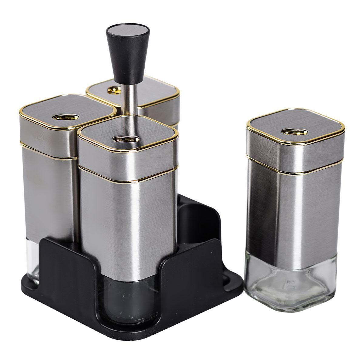 Набір ємностей для спецій 4 шт. на підставці 120 мл Хром (HP-1318) - фото 4 Набір ємностей для спецій 4 шт. на підставці 120 мл Хром (HP-1318) - фото 4