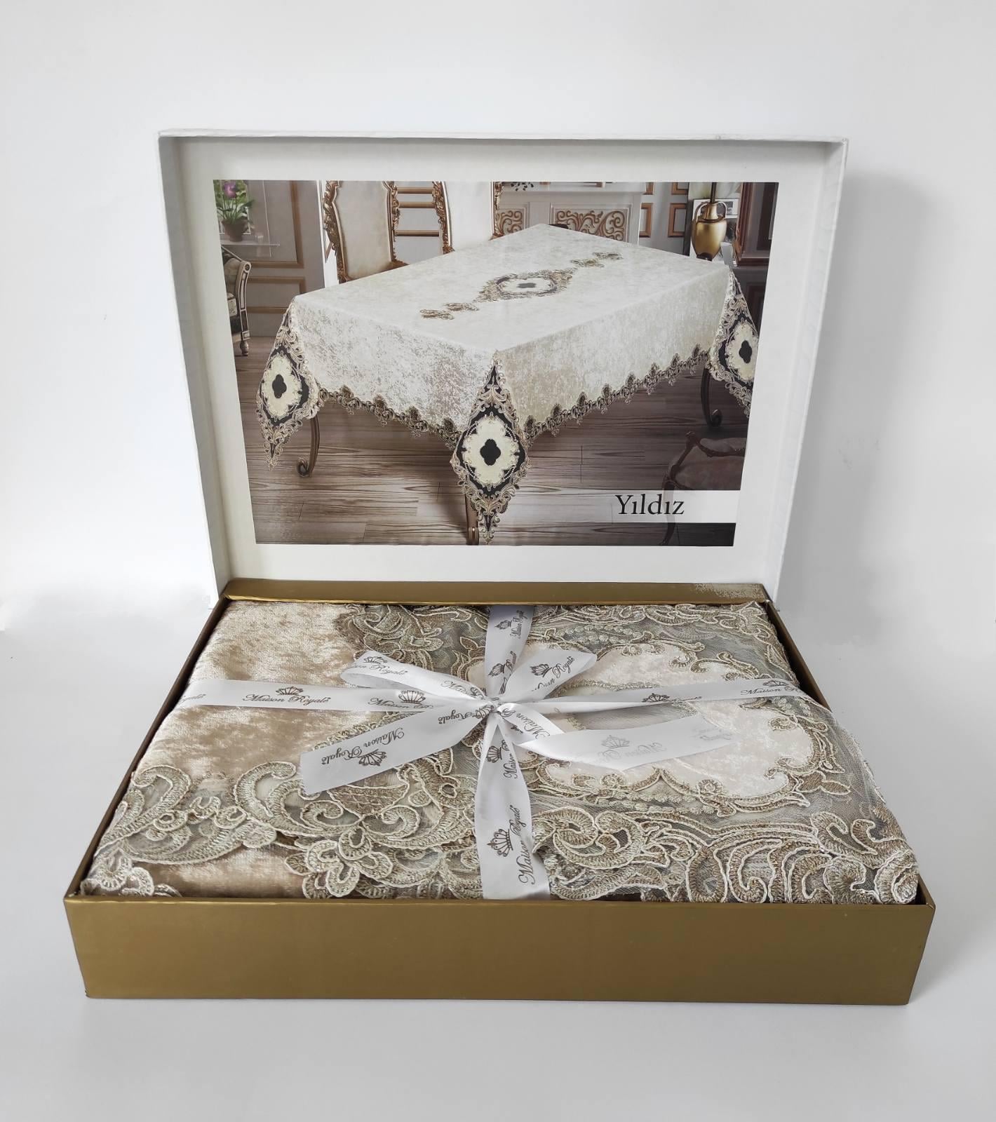 Скатерть велюровая Maison Royale 160x400 Yildiz Cappucino (CN9343)