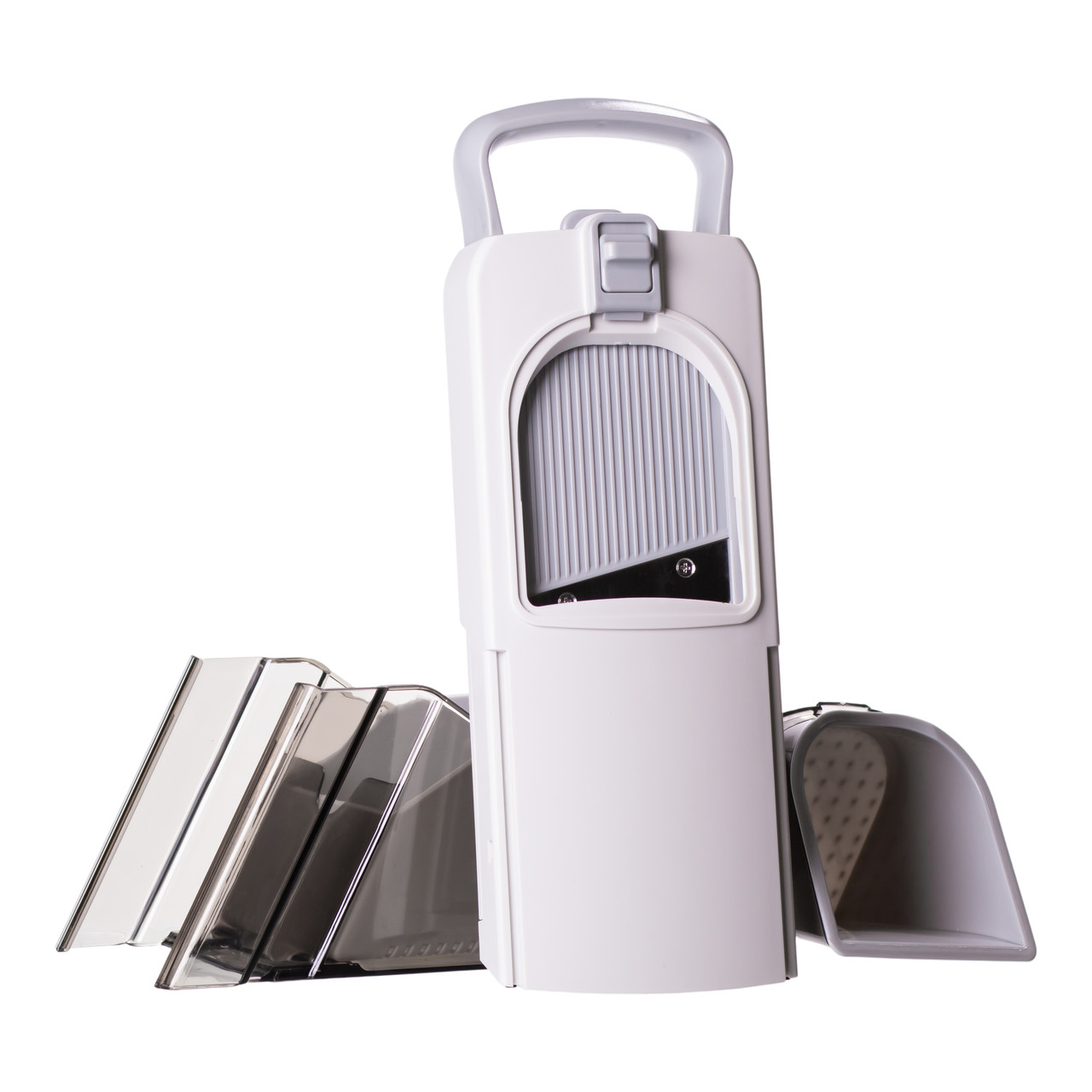 Овочерізка слайсер ручна з контейнером та плодоутримувачем 34х19х12,5 см Біло-сірий (HP-8-67)