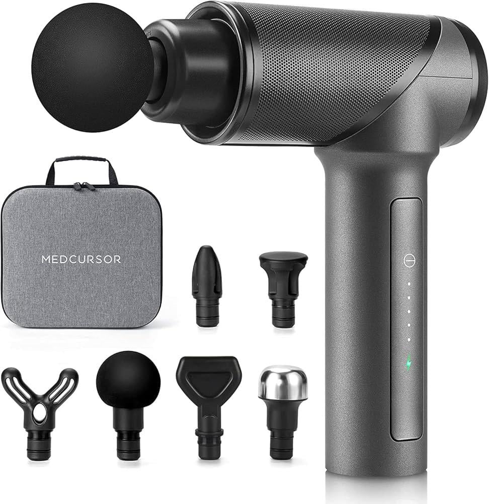 Пістолет масажний Medcursor Portable Massage Gun Grey 6 насадок 5 швидкостей бездротовий