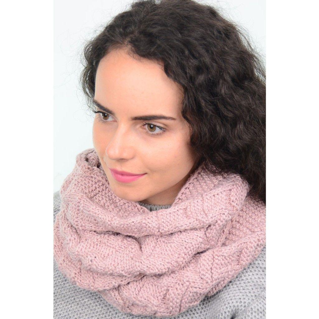 Шапка Sangek HM19225 из вискозы с отворотом двойной вязки L/р. 57-58 Пудровый