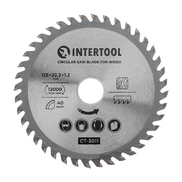 Диск по древесине Intertool с твердосплавными напайками 125х22,2х1,2 мм 40 зубов 12000 об/мин (CT-3011)