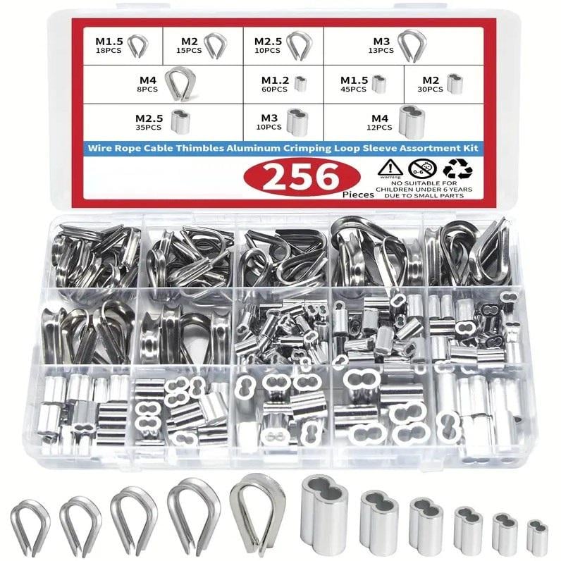 Набір затисків та коушів для троса M1.2/M1.5/M2/M2.5/M3/M4 258 шт. Spec (SP-066258) - фото 2 Набір затисків та коушів для троса M1.2/M1.5/M2/M2.5/M3/M4 258 шт. Spec (SP-066258) - фото 2