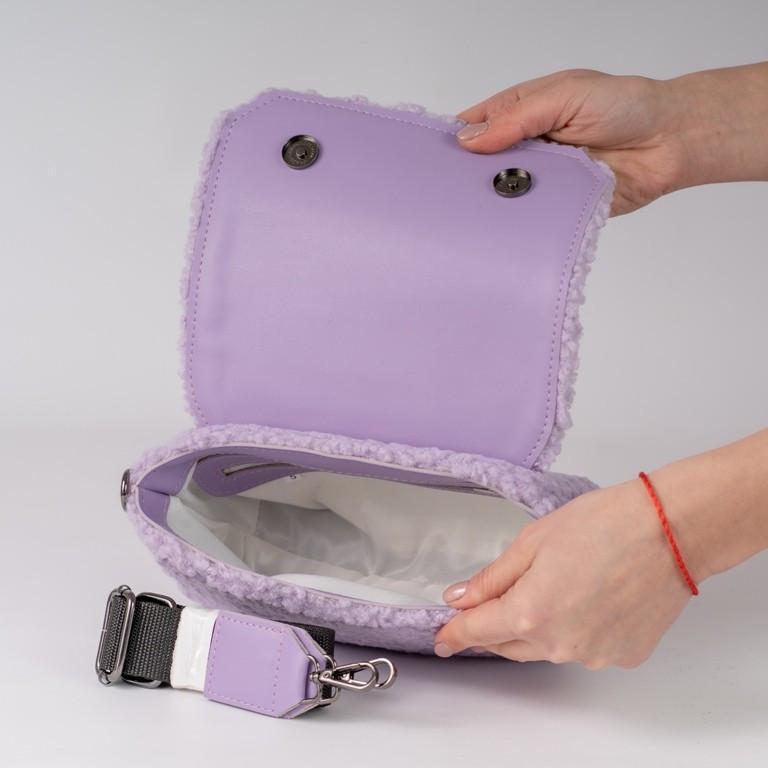 Сумка женская кросс-боди меховая XENIA № 36-23 искусственный мех и из эко-кожи Фиолетовый/Белый - фото 4