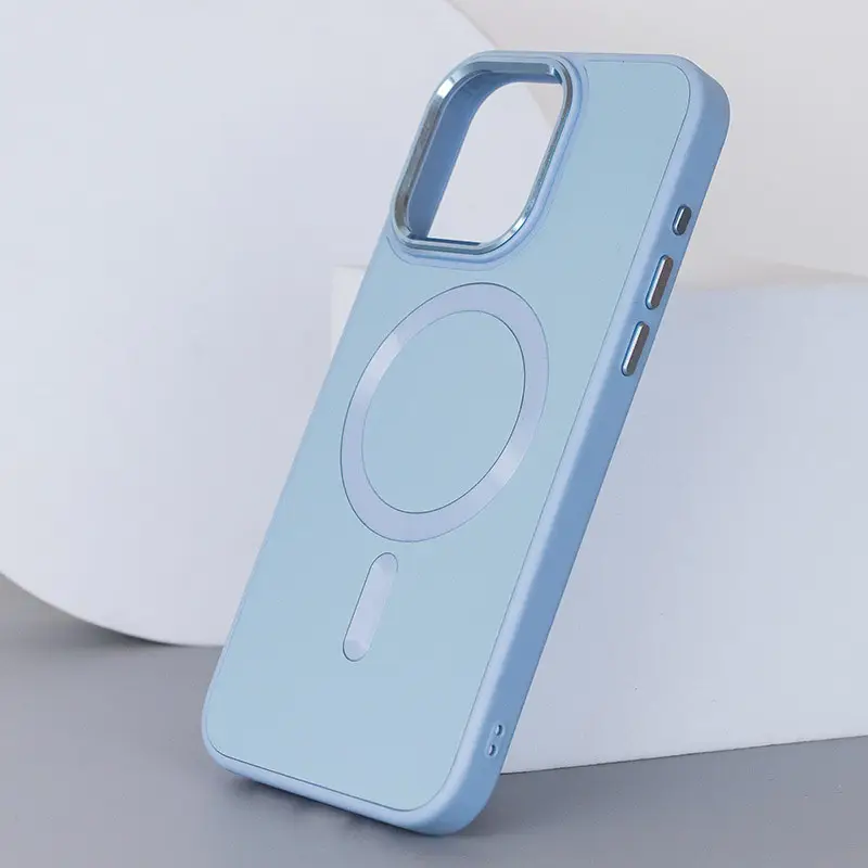 Шкіряний чохол Bonbon Leather Metal Style with MagSafe для Apple iPhone 15 Pro Max (6.7") Блакитний | Mist blue - фото 3