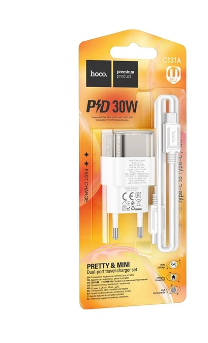 Комплект МЗП Hoco C131A PD 30W + QC3.0 + кабель Type-C to Type-C Комплект МЗП Hoco C131A PD 30W + QC3.0 + кабель Type-C to Type-C