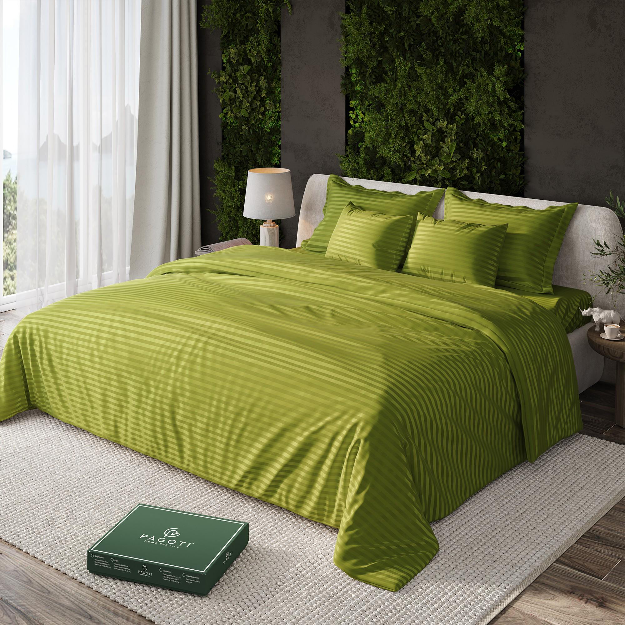 Комплект постельного белья страйп-сатин PAGOTI Maestro king size 4х50х70/4х70х70 см Оливковый