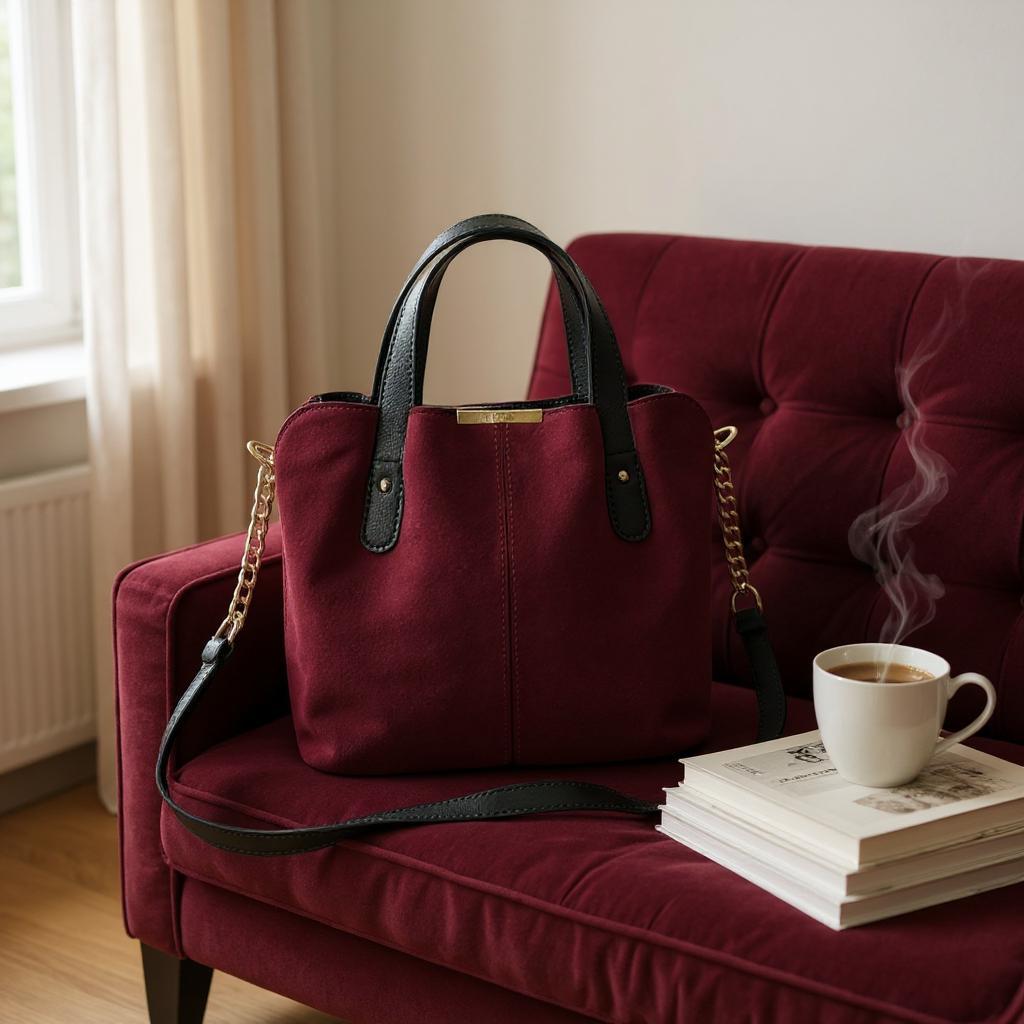 Сумка стильная женская вместительная через плечо с плечевым ремнем Бордовый - фото 3 Сумка стильная женская вместительная через плечо с плечевым ремнем Бордовый - фото 3