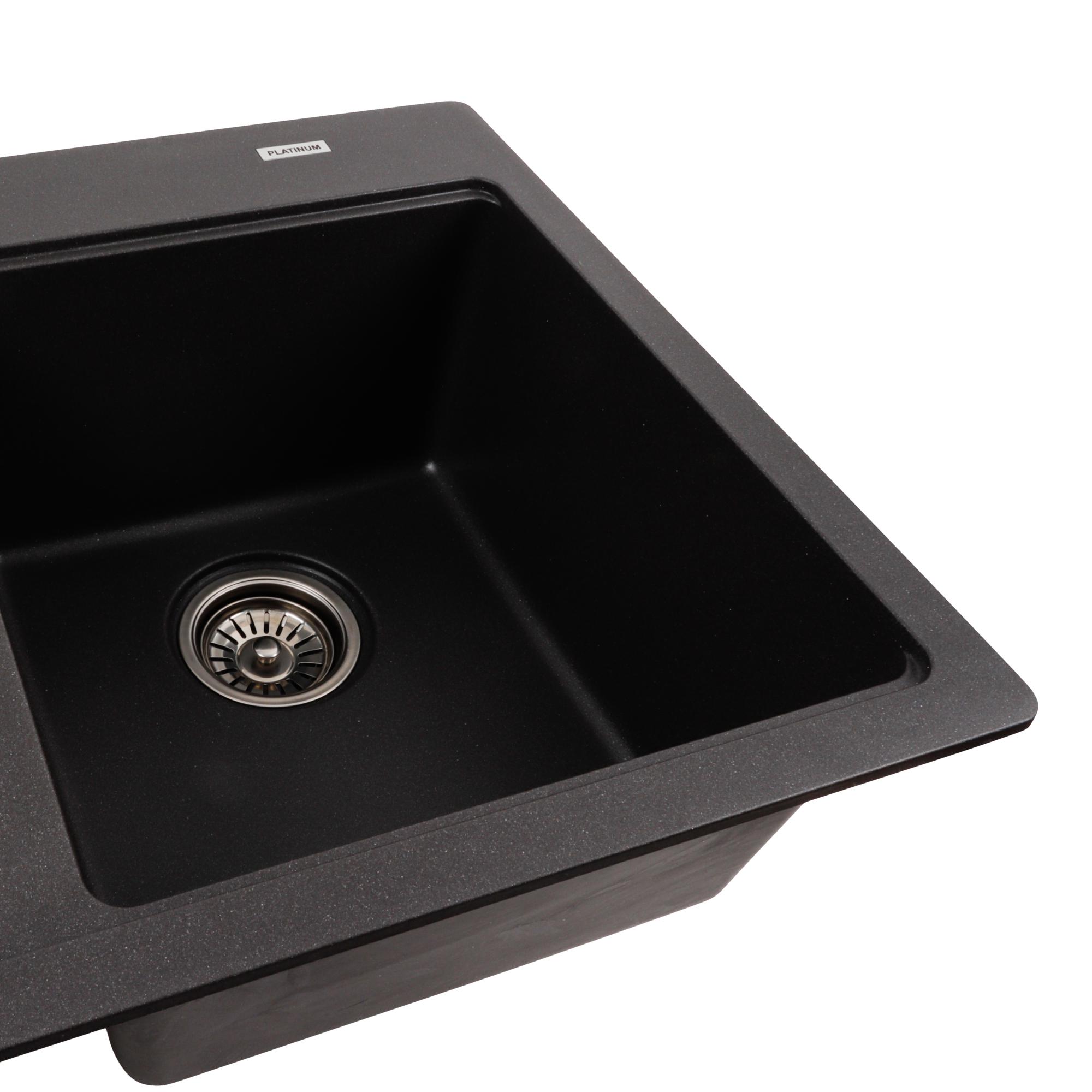 Мийка кухонна Platinum PLS-A40853 дві чаші гранітна прямокутна 780x500 мм Чорний (25968113) - фото 3