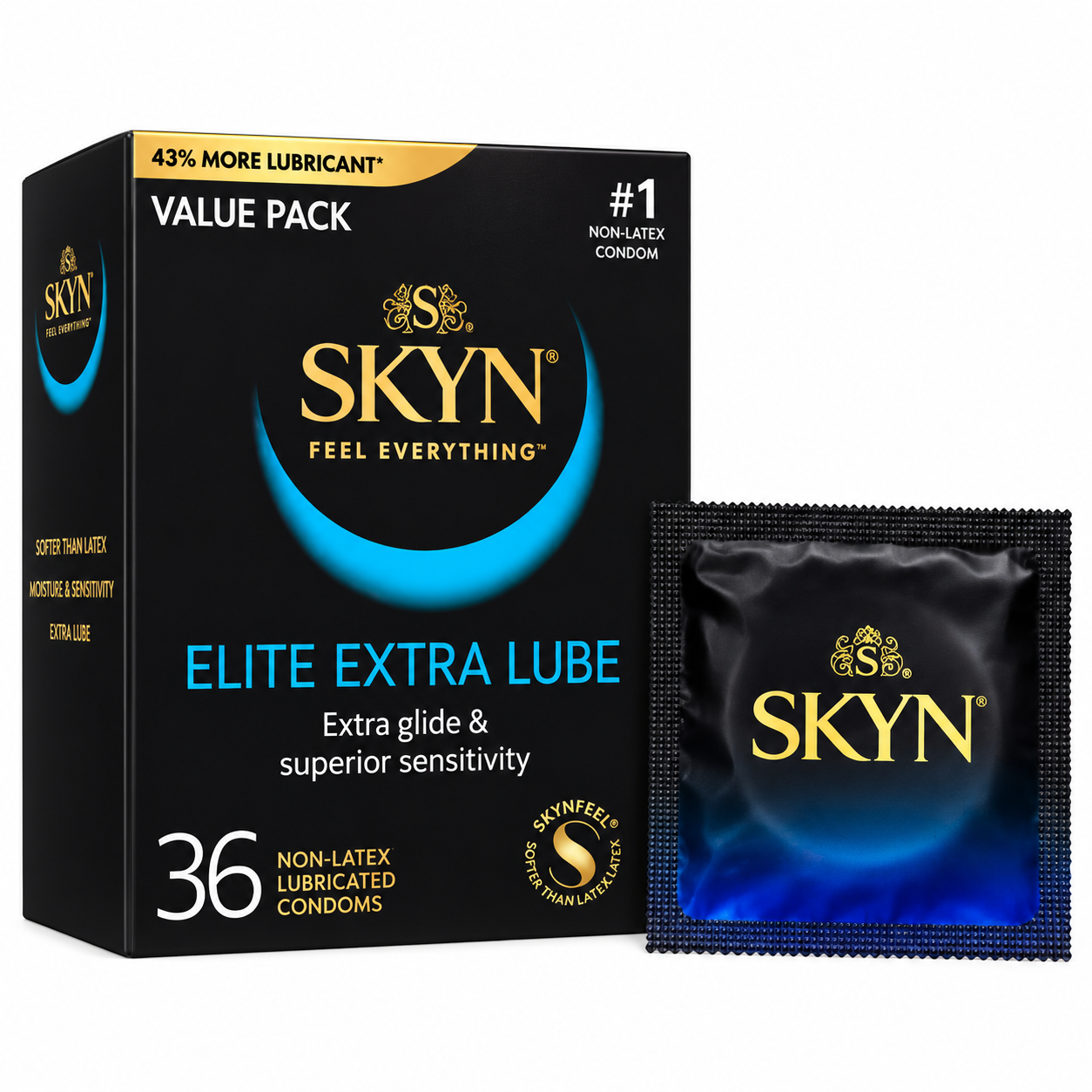 Презервативы Skyn ​​Extra Lube гладкие безлатексные полиизопреновые с обильной смазкой 53 мм 36 шт.