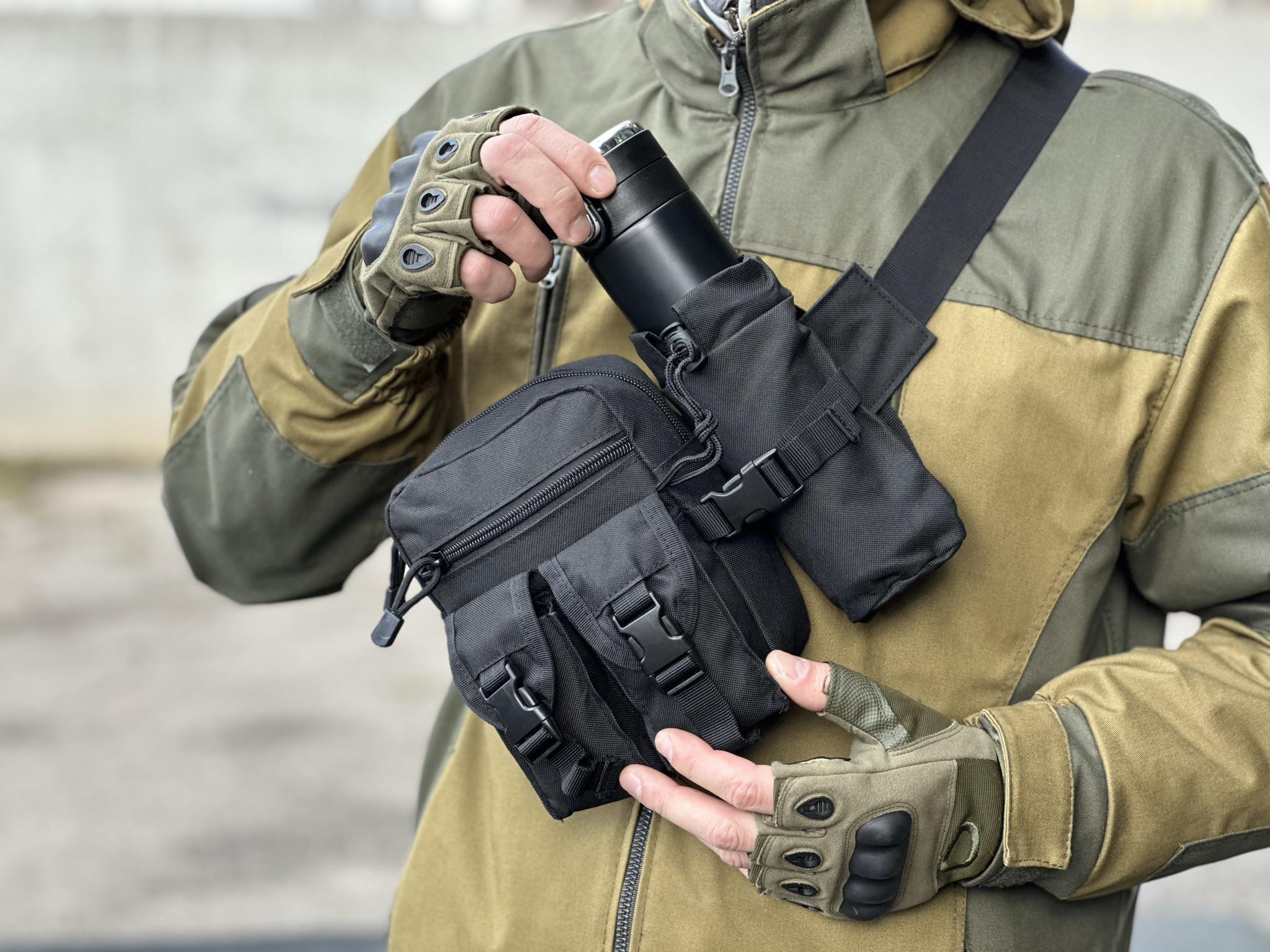 Сумка городская на пояс Tactical с карманом под бутылку Черная (1026-black) - фото 2