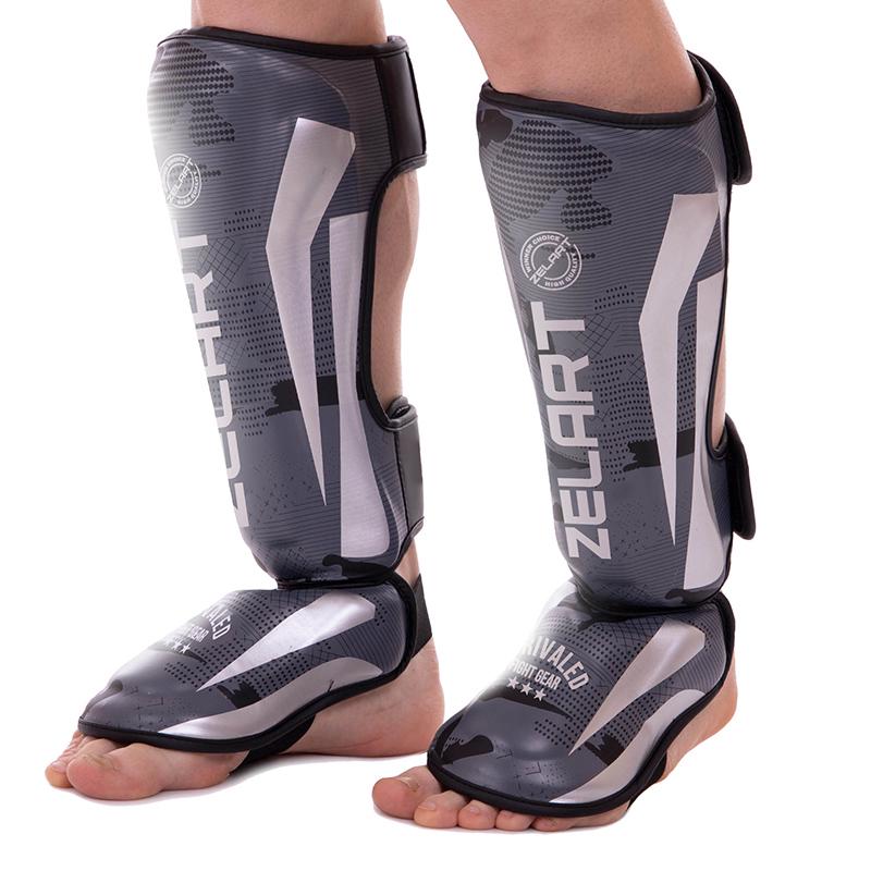 Защита голени и стопы Zelart BO-2531 для единоборств S Черный/Серый (37508119)