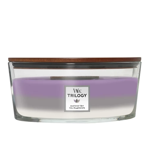 Свеча ароматическая Woodwick Ellipse Trilogy Amethyst Sky с трехслойным ароматом 453 г (1719815662)