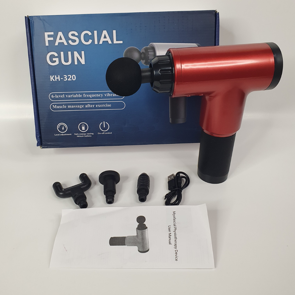 Електромасажер пістолет Fascial Gun KH-320 для тіла та м'язів високошвидкісний Червоний - фото 8