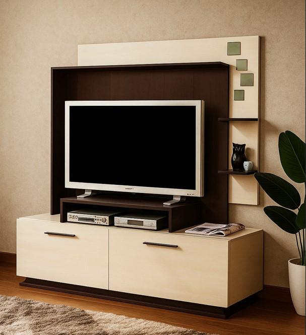 Стінка для ТВ у вітальню гірка Майстер Форм Сага 1400х377х1600 мм Дуб молочний/Венге (90703)