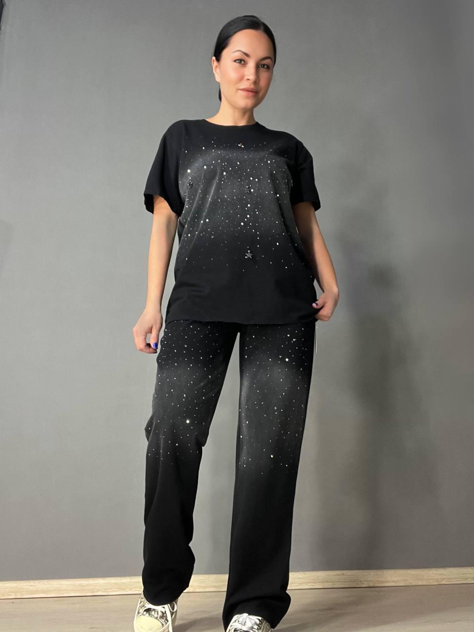 Костюм жіночий YUJIE YISHANG 7219 варений тай дай футболка та брюки L Чорний (1879)
