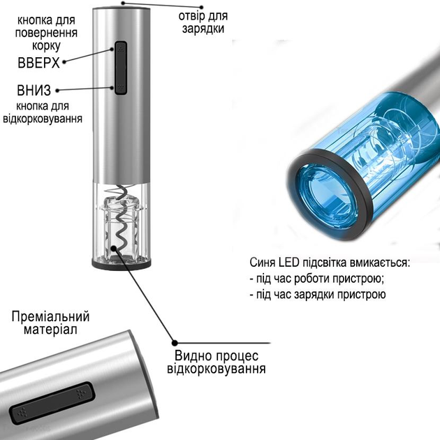 Штопор для вина электрический аккумуляторный умный с аэратором на подставке Серебряный - фото 9 Штопор для вина электрический аккумуляторный умный с аэратором на подставке Серебряный - фото 9