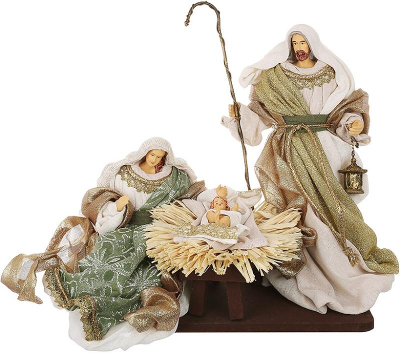 Композиция рождественская декоративная Вертеп 3 фигуры на подставке 28 см Зеленый