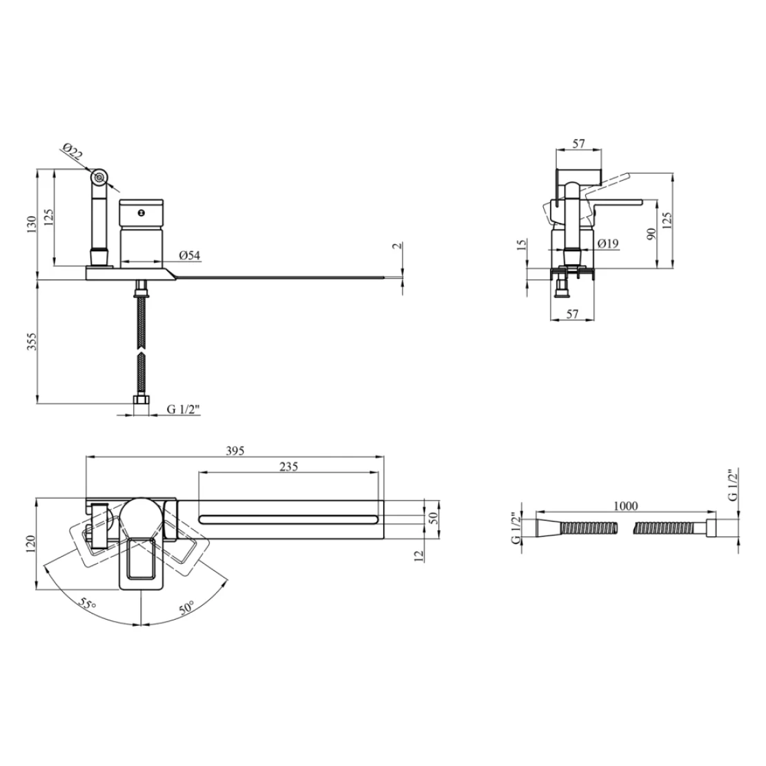 Смеситель для биде Kroner KRM Zenda C025 с планкой Хром (CV022957) - фото 7
