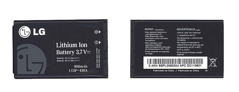 Акумулятор для смартфона LG LGIP-430A KP100 3,7V 900 mAh 3,4 Wh Black
