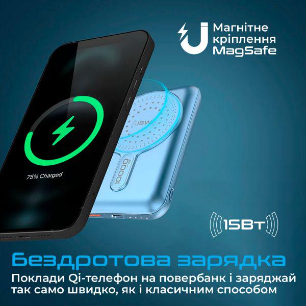 Повербанк Promate PowerMag-10Pro 10000 mAh 20W Blue (powermag-10pro.blue) - фото 2 Повербанк Promate PowerMag-10Pro 10000 mAh 20W Blue (powermag-10pro.blue) - фото 2