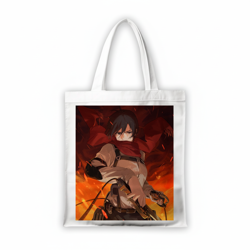 Сумка-шопер Attack on Titan Микаса Аккерман из льна Белый (11407)