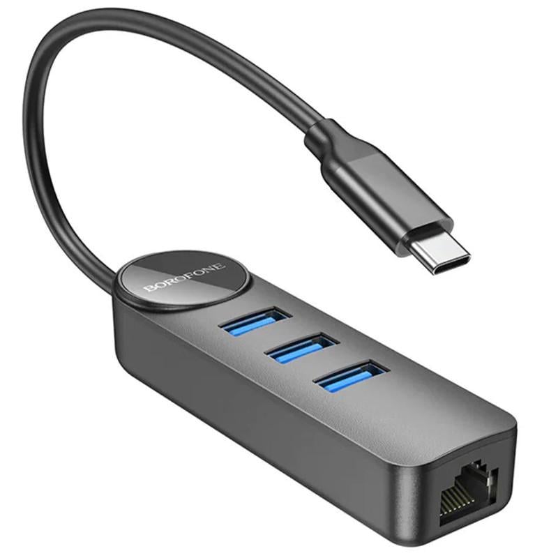 Переходник Borofone DH6 Erudite 4in1 Gigabit Ethernet Type-C to USB3.0х3+RJ45 0,2м Black (00000073978_1)