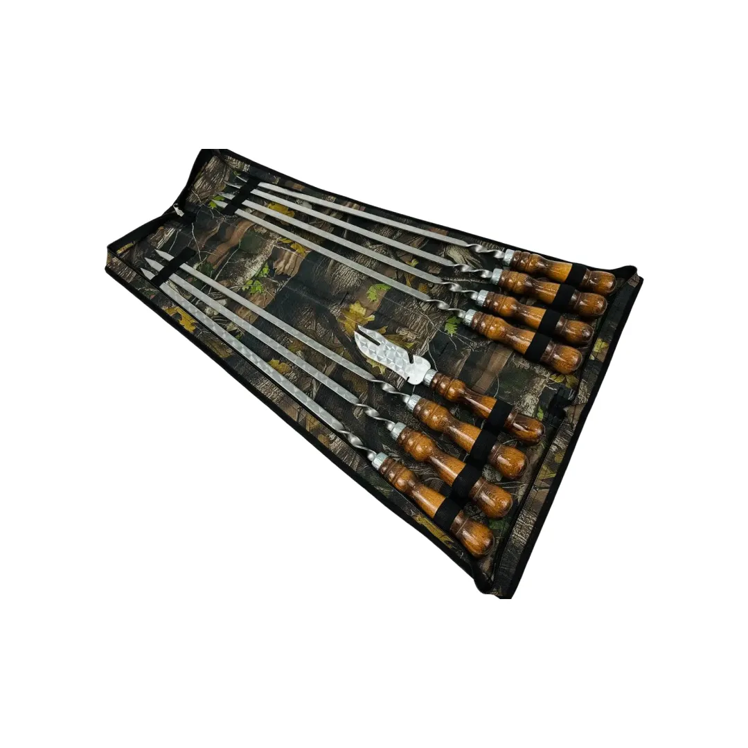 Набір шампурів у чохлі комбінований Кізляр 7 шт. вилка-ніж з нержавіючої сталі (2-10-NB-2272)