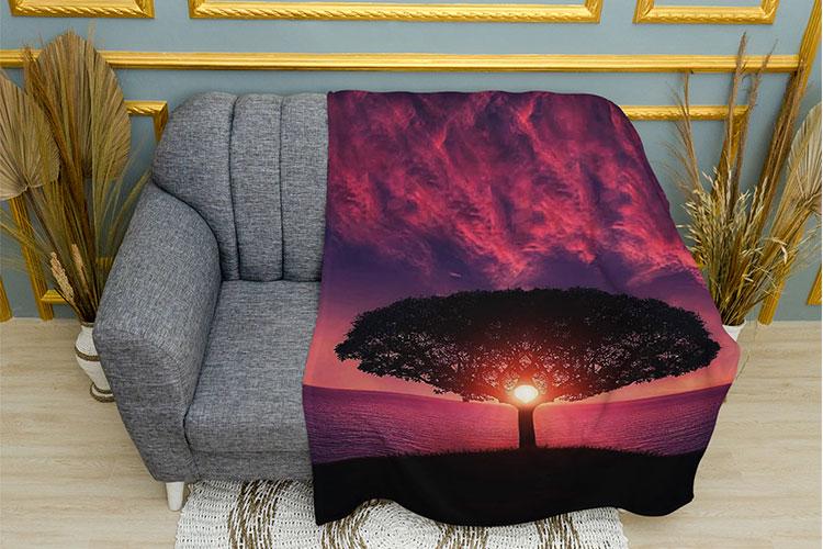 Плед PromoZP Дерево на закате плюш двухслойный 150х210 см (102369)