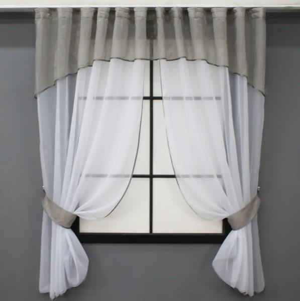 Шторки на кухню 280х170 см Белый/Серо-бежевый (084к) Шторки на кухню 280х170 см Белый/Серо-бежевый (084к)