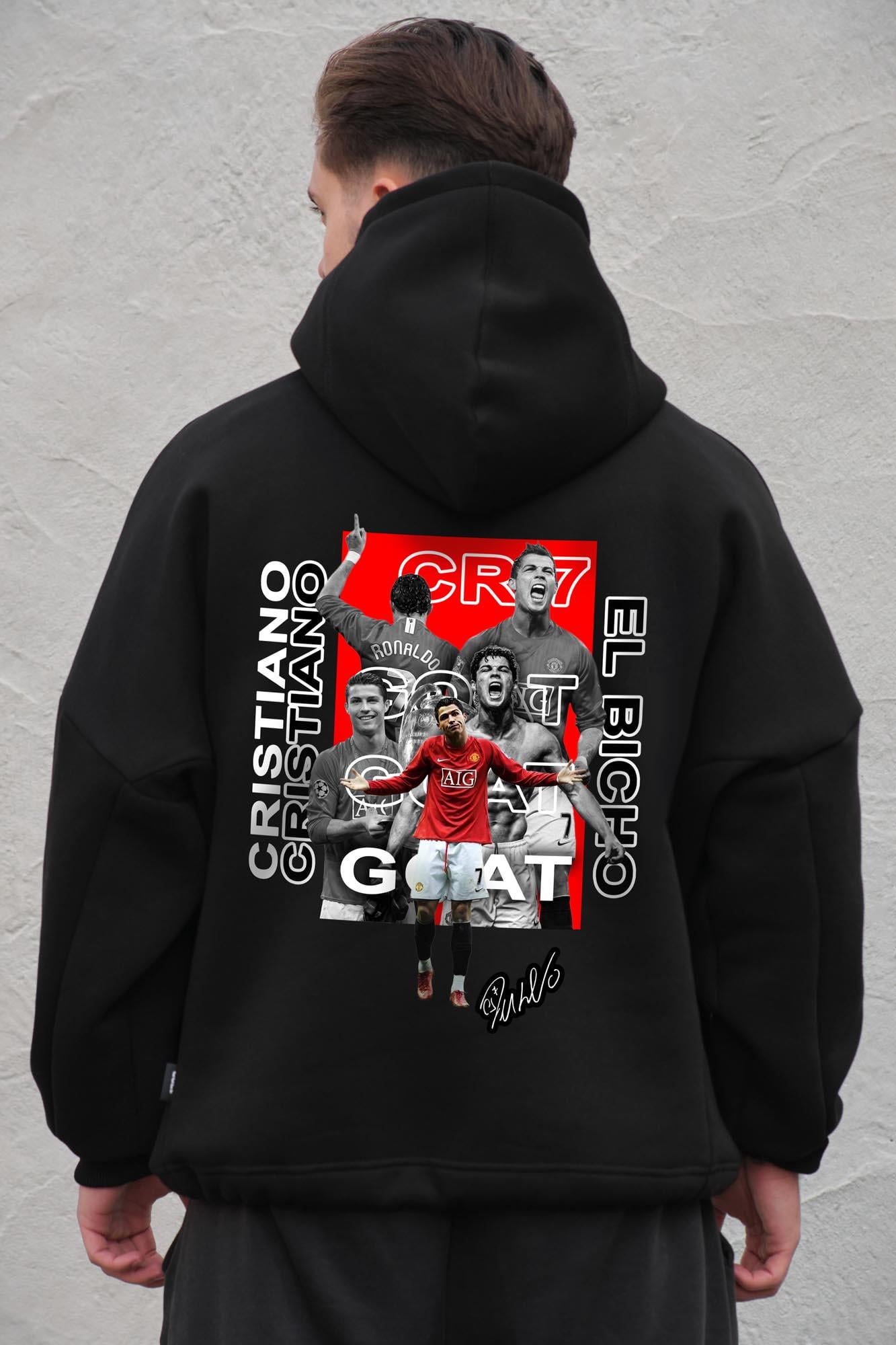Худи на флисе с капюшоном и принтом оверсайз Without Cristiano One size Black (8056473 8056474)