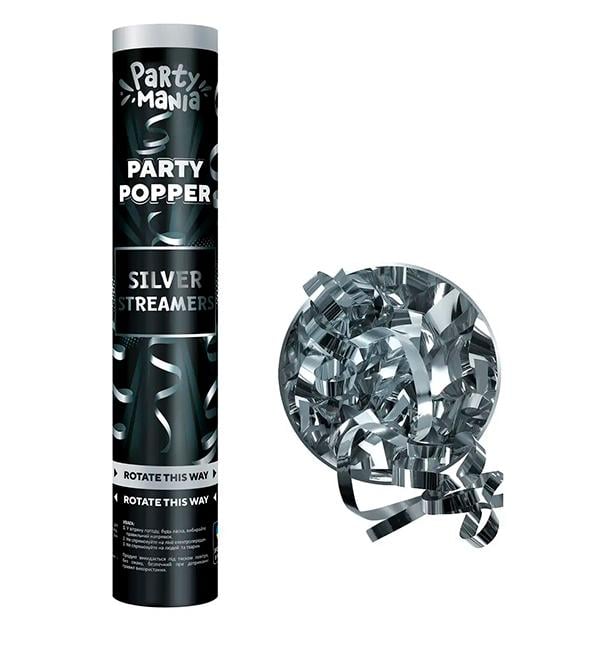 Хлопушка на праздник Серпантин 30 см Серебряный (31064552)