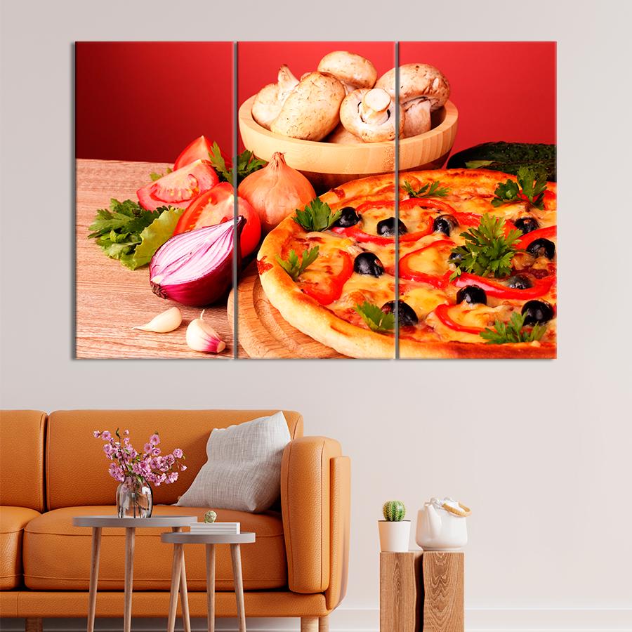 Настенний декор Пицца с сыром сладким перцем и свежей зеленью 156x100 см (A484-3)