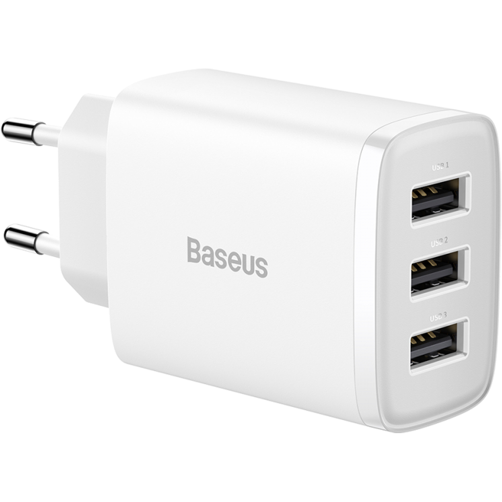Зарядний пристрій мережевий Baseus Compact Charger 3U 17 W 3USB White (CCXJ020102) Зарядний пристрій мережевий Baseus Compact Charger 3U 17 W 3USB White (CCXJ020102)