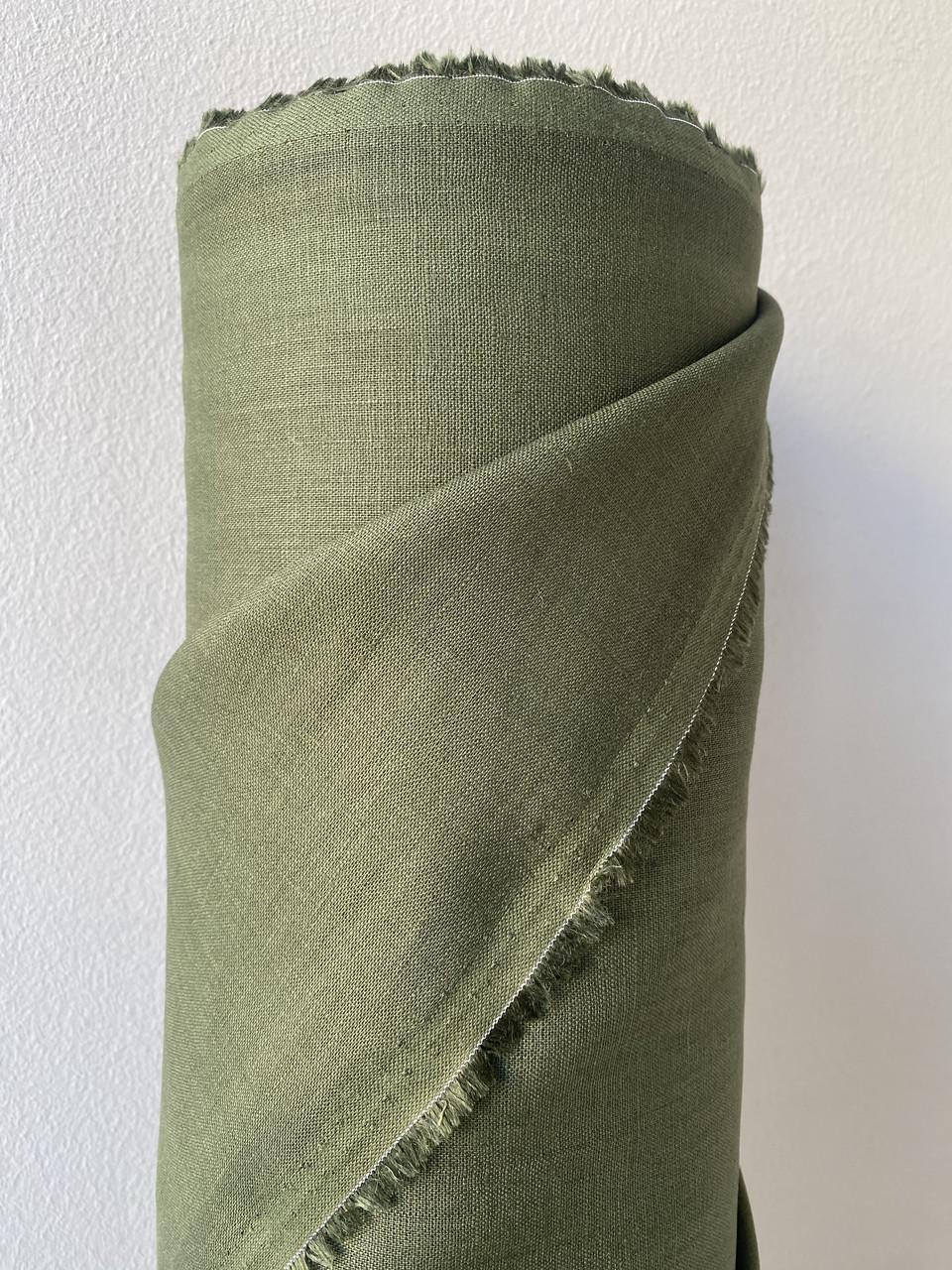 Ткань рубашечно-платьевая LINEN PLUS 100% лен 143 см 578 Оливковый - фото 7