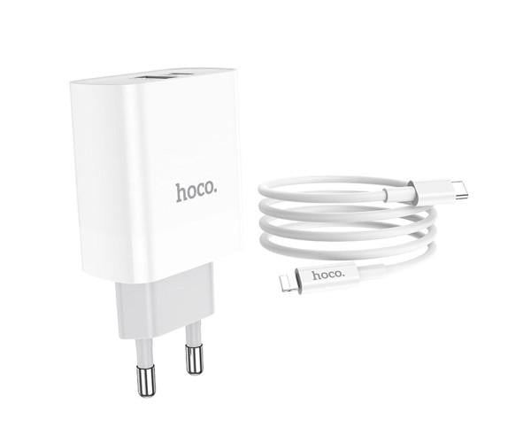 Устройство зарядное сетевое Hoco C80A Usb 3,1A PD QC3,0 Type-C-Lightning 18W 1 м White - фото 2