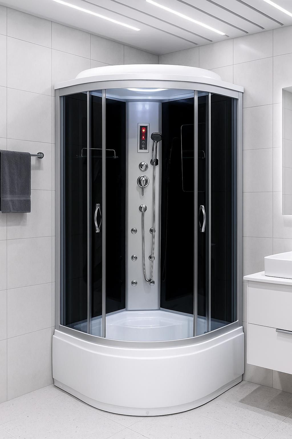 Душевой бокс закрытый KO&PO полукруглый с гидромассажем и электроникой поддон 40 см тонированное стекло 100x100х215 см (C10093)