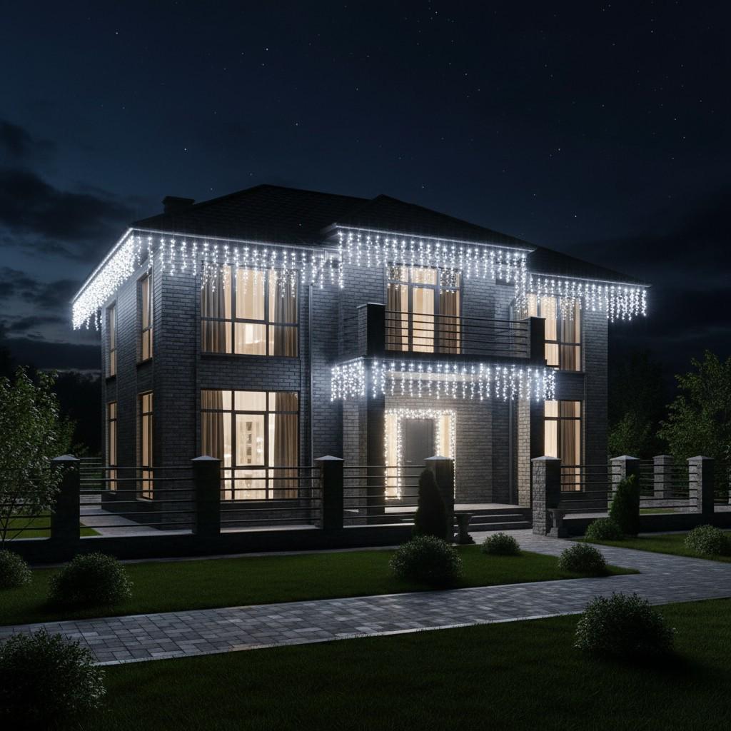 Гірлянда мережна Бахрома вулична 12 м 200 LED діодів зовнішня від мережі білий провід колір світла Білий (12MWW) - фото 4