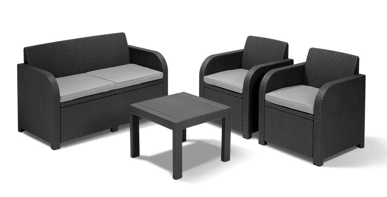 Комплект садових меблів Keter Allibert Georgia 2 крісла/диван/стіл пластик Антрацитовий (17199879)