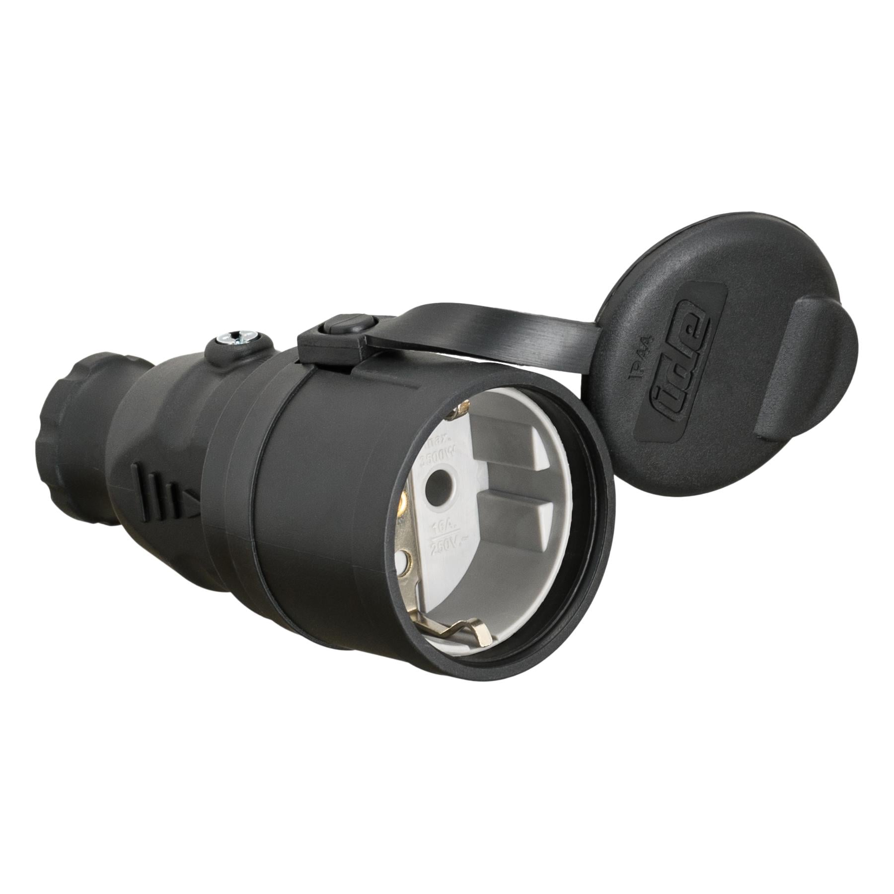 Розетка силова IDE Schuko гумова 16A 250 В 2P+E IP44 Чорний (125)