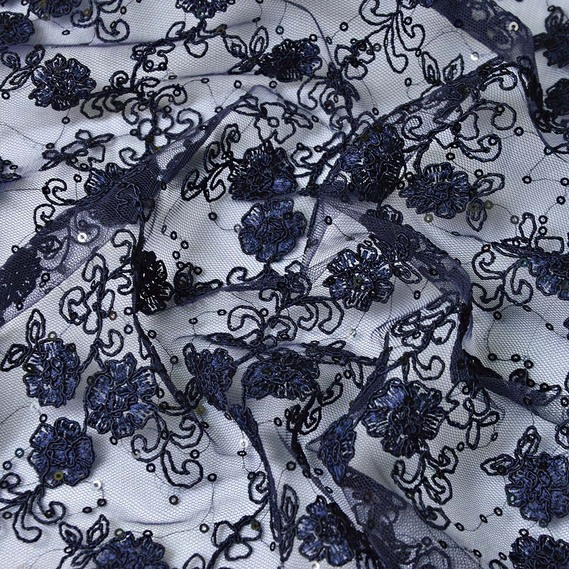 Ткань сетка с вышивкой IDEIA Шанти 1,3 м Темно-синий (2200004145303)