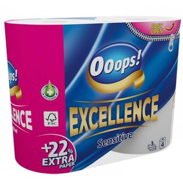 Туалетная бумага Oops! Excellence 3 слоя 150 отрывов 4 шт.