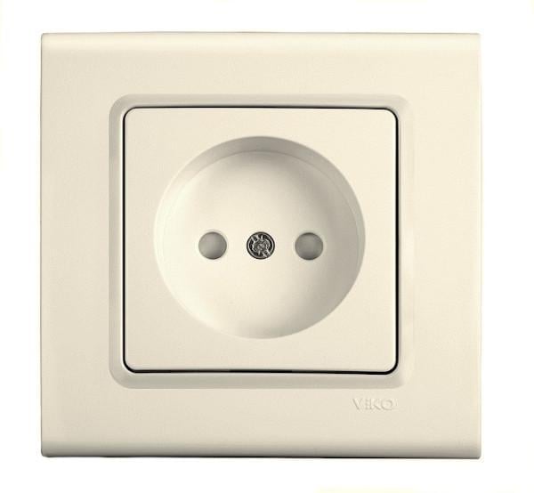 Розетка одинарная без заземления Viko Linnera со шторками Кремовой (00000012703)
