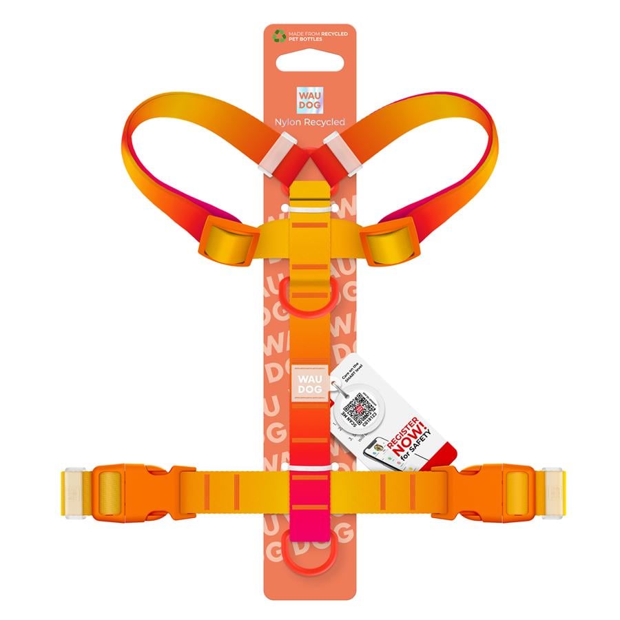 Шлейка для собак с QR-паспортом WAUDOG Nylon Recycled Градиент пластиковый фастекс S 15 мм A 30-45 см/B 35-45 см Orange (47514) - фото 3 Шлейка для собак с QR-паспортом WAUDOG Nylon Recycled Градиент пластиковый фастекс S 15 мм A 30-45 см/B 35-45 см Orange (47514) - фото 3
