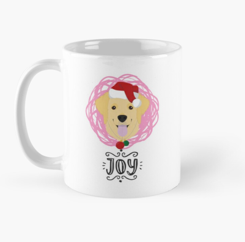 Чашка керамічна з принтом JOY Ретривер новорічний 330 мл Білий