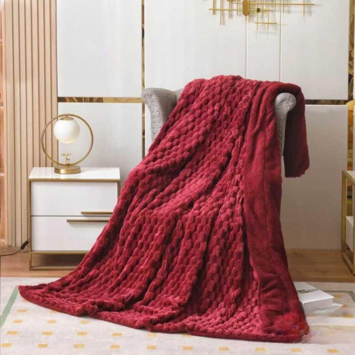 Плед на овчине Koloco 3D Узор евро 220х240 см Красный(39701)