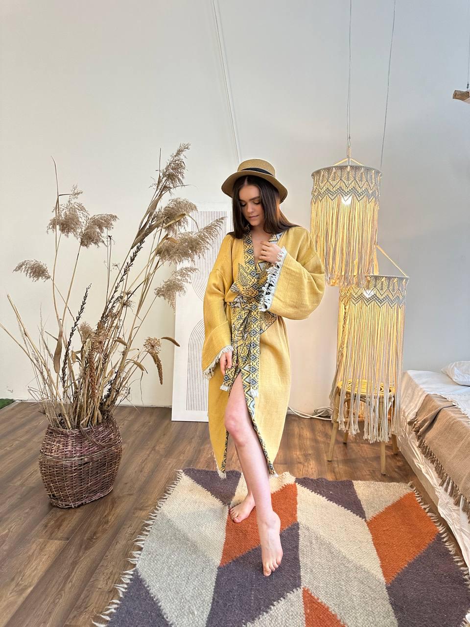 Халат-кимоно женский one size Желтый - фото 2 Халат-кимоно женский one size Желтый - фото 2